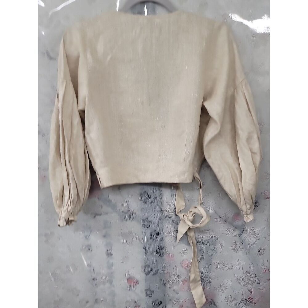 Dissh Wrap Front Balloon Sleeve Crop Top - Beige Size Small - Picture 7 of 9